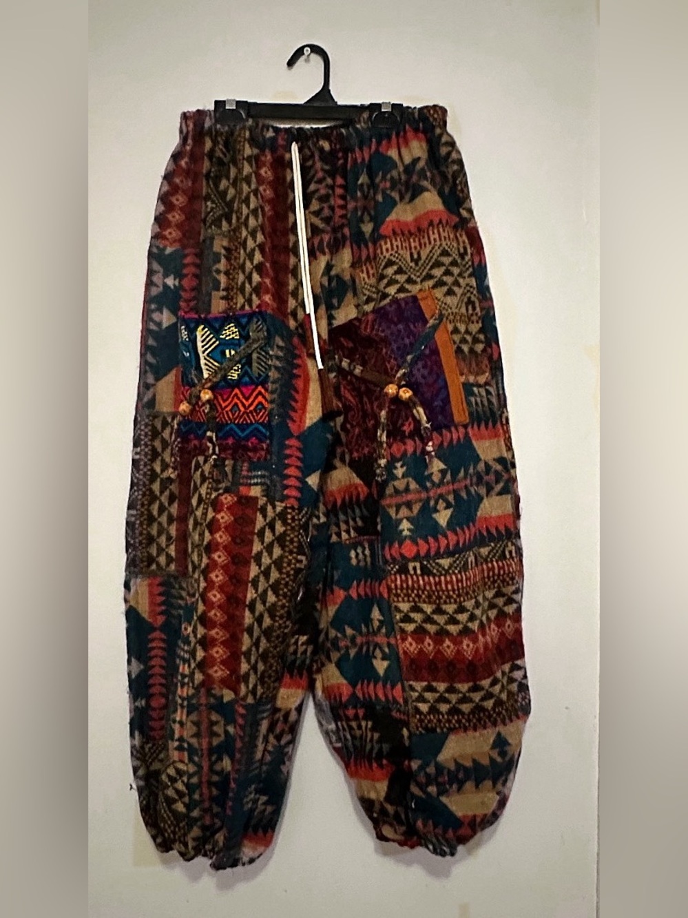 Boho Patchwork Harem Pants in Teal, Rust & Brown